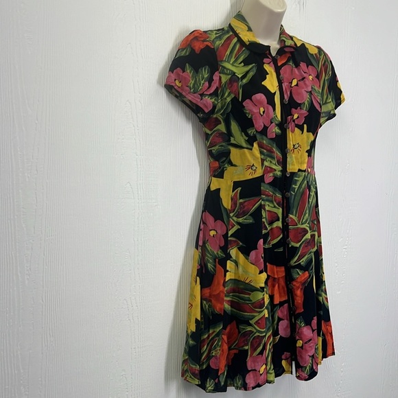 Urban Outfitters - Black Bright Floral Romantic Croquet Button Down Mini Dress S - Picture 4 of 11